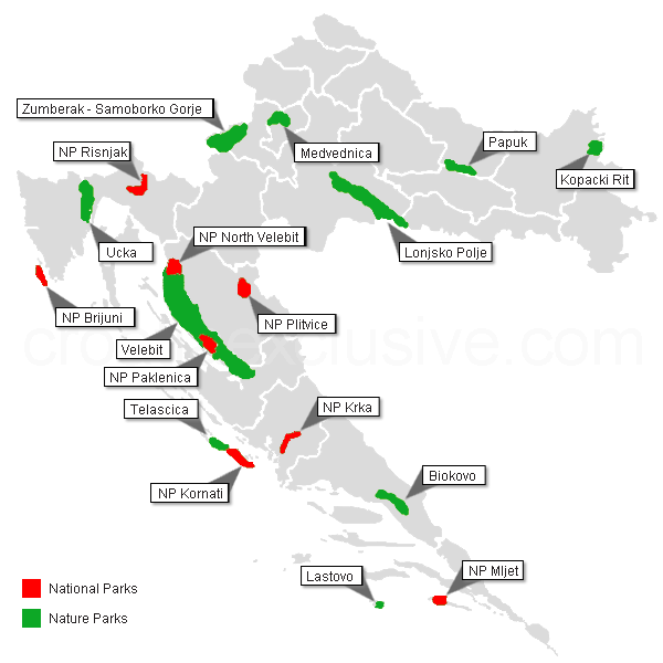Map of National Parks and Nature Parks in Croatia